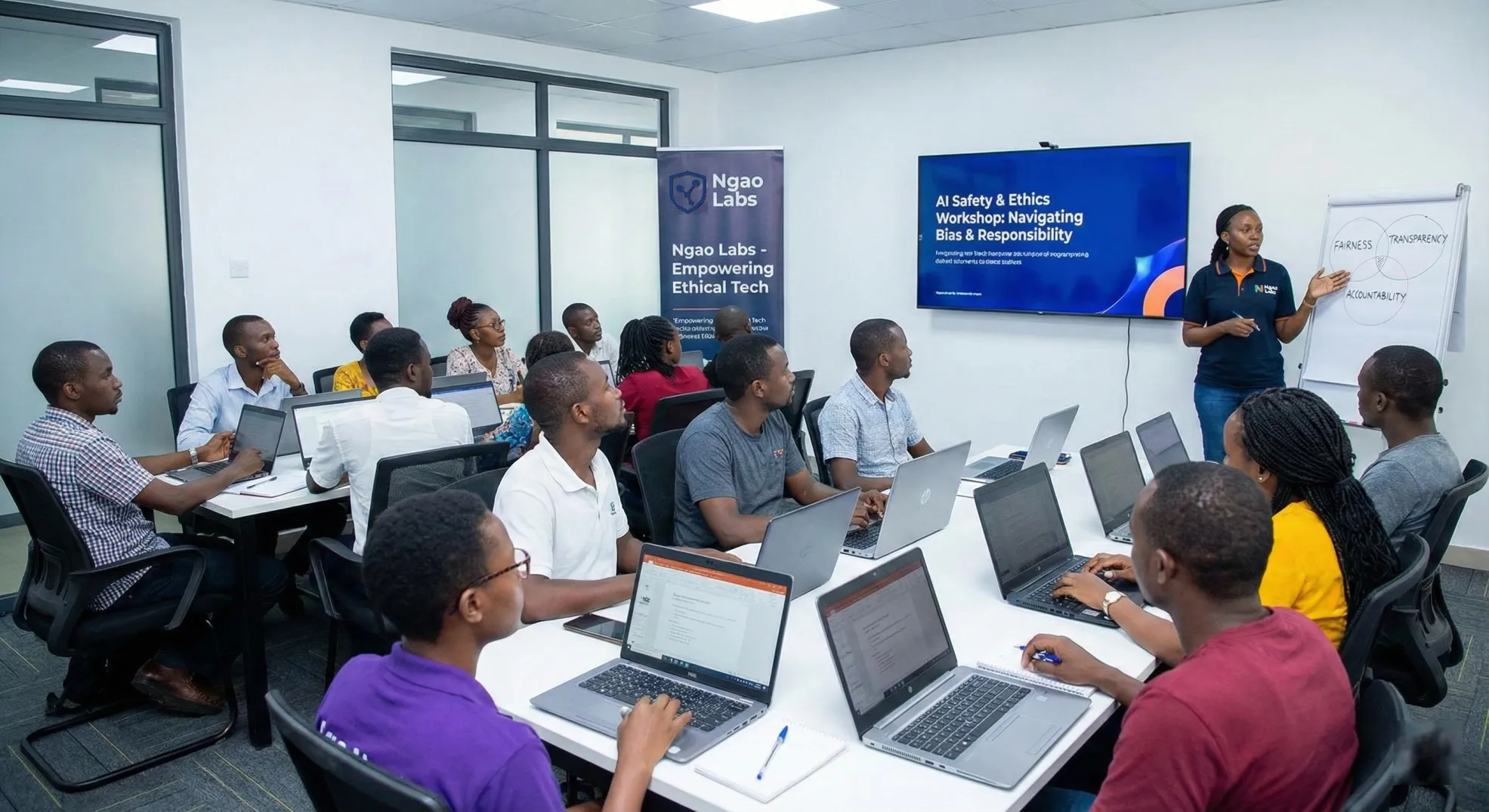 Abstract representation of AI ethics and connectivity