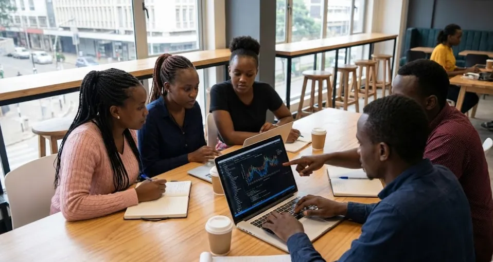 Cohort 1 students collaborating on their projects