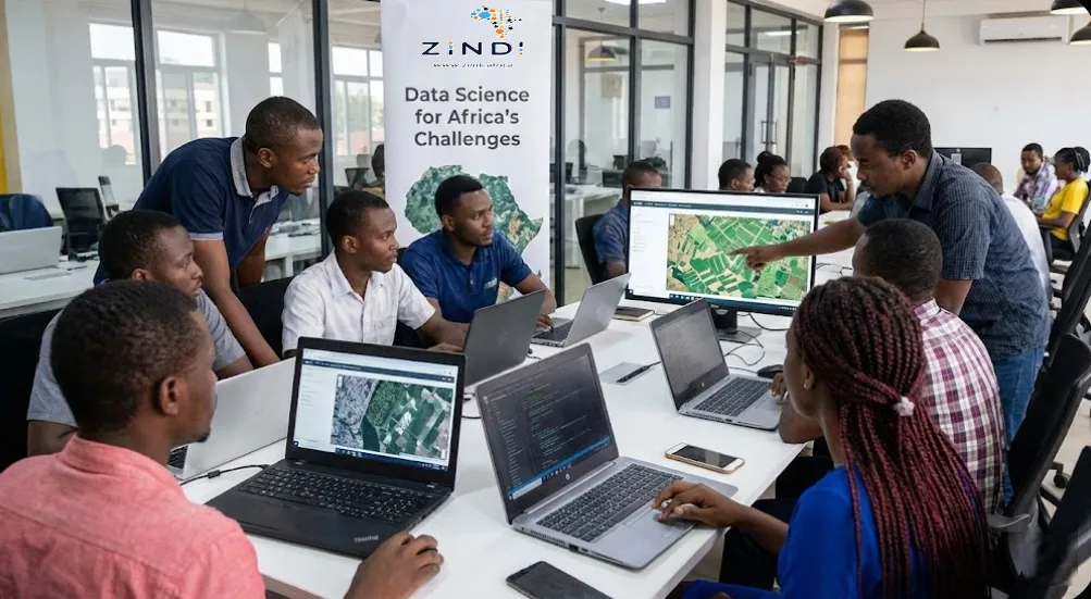 Learners working on a Zindi data challenge